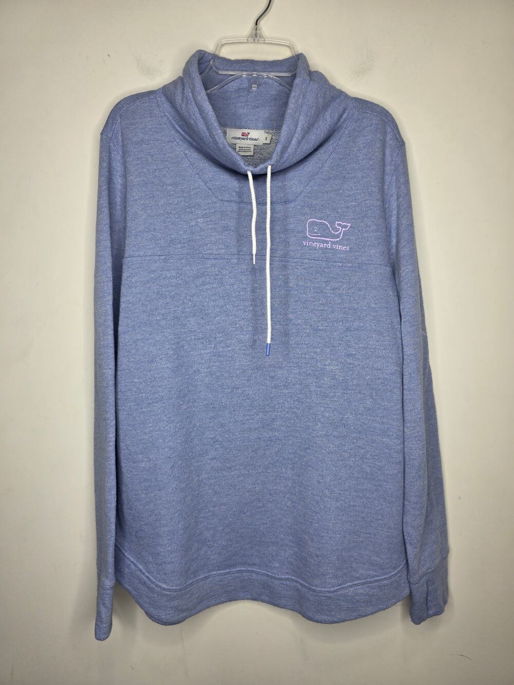 Vineyard Vines blue cotton blend cowl neck long sleeve pullover shirt - small